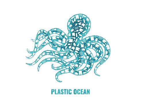 Octopus plastic trash planet pollution concept