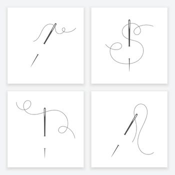 Needle and thread silhouette icon vector set
