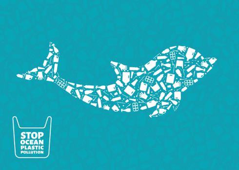 Dolphin stop ocean plastic pollution concept
