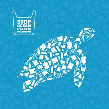 Turtle plastic trash planet pollution concept