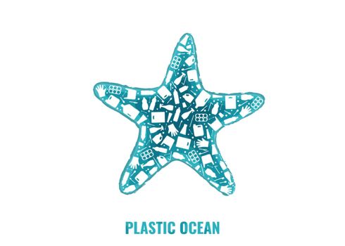 Starfish stop ocean plastic pollution concept