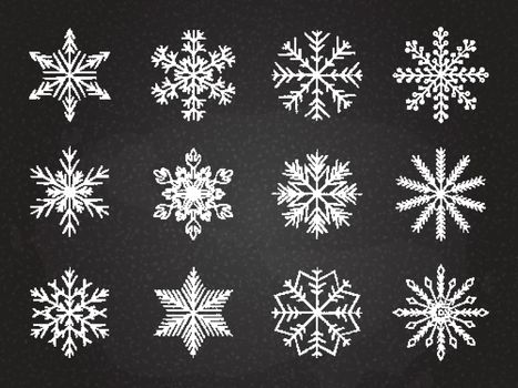 White chalked snowflakes winter decoration set