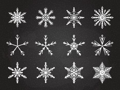 Chalked frozen snowflake symbol vector collection