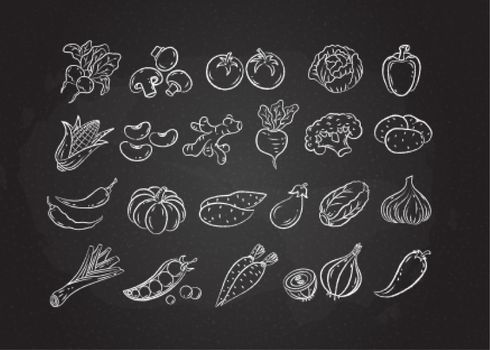 Chalked sketch vegetable icon set vector illustration.