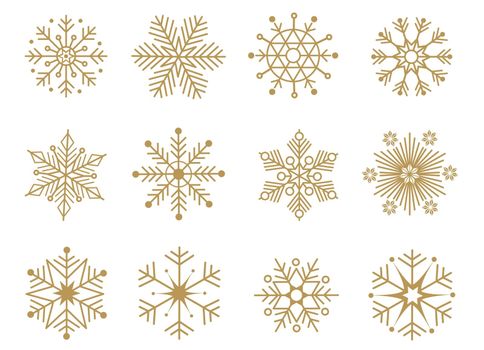 Golden snowflakes on a white background. Vector illustration.