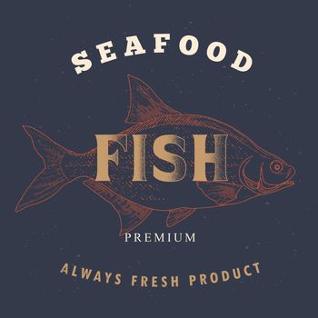 Fish label in the style of an old worn engraving