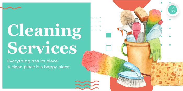 Blog header template with cleaning service concept,watercolor style