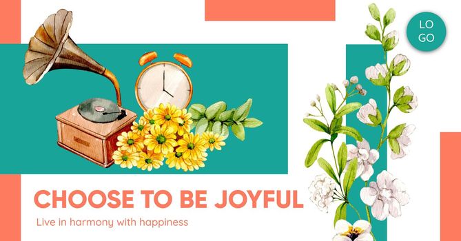 Facebook template with happiness happen day concept,watercolor style