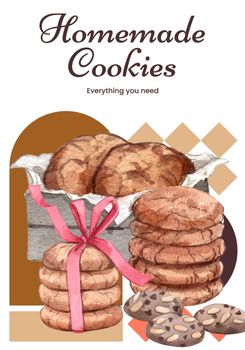 Poster template with homemade cookie concept,watercolor style
