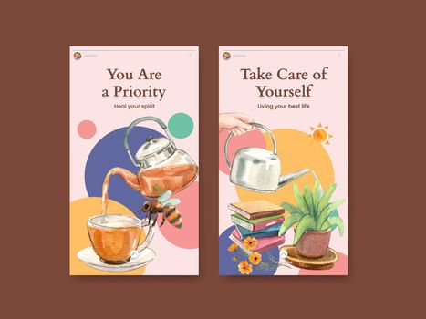 Instagram template with self care hobbie concept,watercolor style