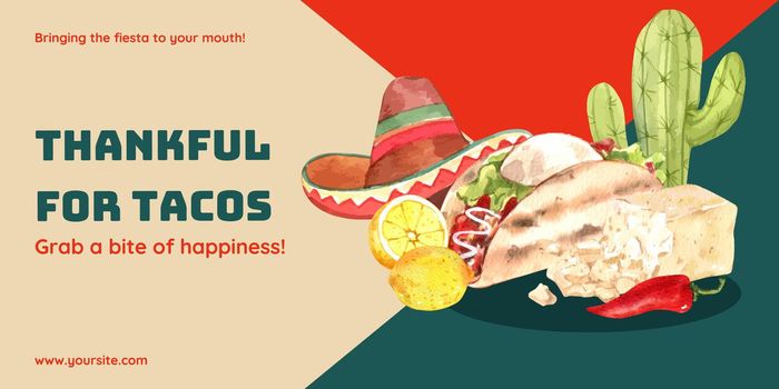Blog header template with taco day concept,watercolor style