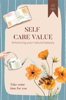 Pinterest template with self care hobbie concept,watercolor style