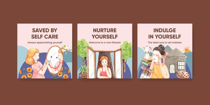 Banner template with self care hobbie concept,watercolor style