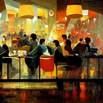 People meeting in cafe, drinking beer in pub, sitting at table or counter and talking. 