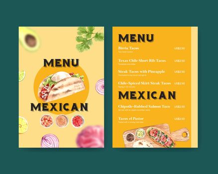 Menu template with taco day concept,watercolor style