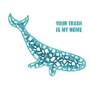 Whale plastic trash planet pollution concept