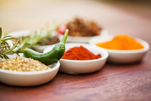 Bright, colorful and full of flavour. an assortment of colorful spices.