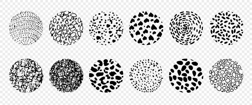 A set of abstract round doodle elements on a transparent background