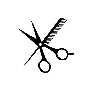 Hair salon with scissors and comb - icon