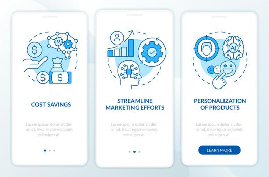 Benefits of AI in marketing blue onboarding mobile app screen