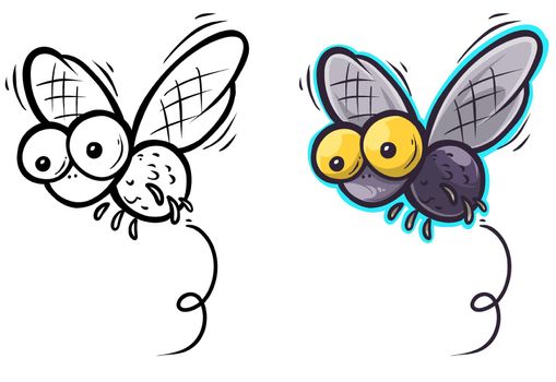 Cute little cartoon fly insect with big eyes
