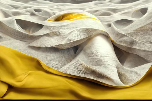 abstract modern minimal white yellow background with folded cloth macro,3d illustration