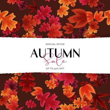 Autumn Sale Poster with Falling Leaves. Vector Illustration. EPS10