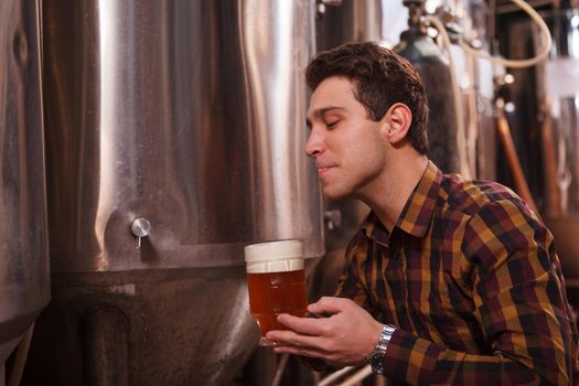 Professional brewer making craft beer