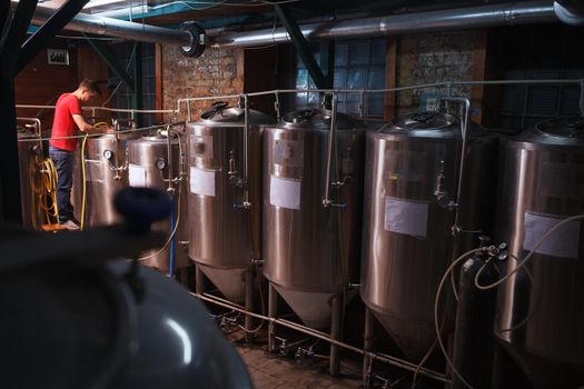 Steel tanks in microbrewery