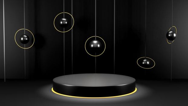 3d rendering of black background and product podium stand studio