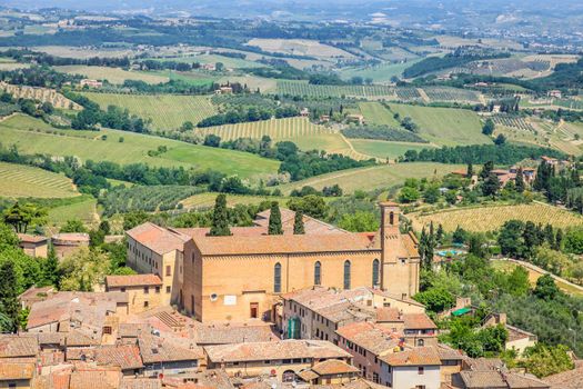 Siena medieval ols town and countryside from above, Tuscany, Italy