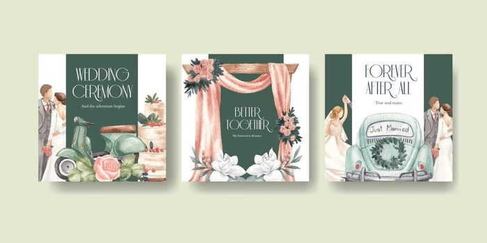 Banner template with gorgeous green wedding concept,watercolor style