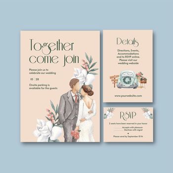 Wedding card template with gorgeous green wedding concept,watercolor style