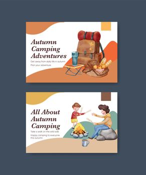 Facebook template with autumn camping picnic concept,watercolor style