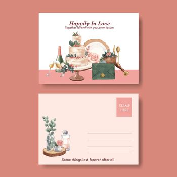 Postcard template with gorgeous green wedding concept,watercolor style