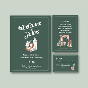 Wedding card template with gorgeous green wedding concept,watercolor style