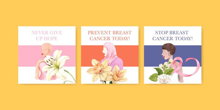 Banner template with breast cancer concept,watercolor style