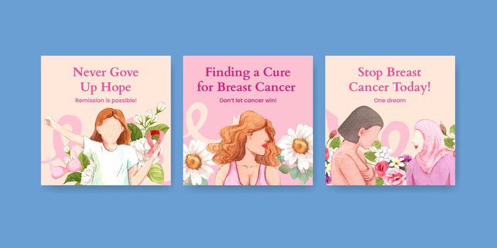 Banner template with breast cancer concept,watercolor style