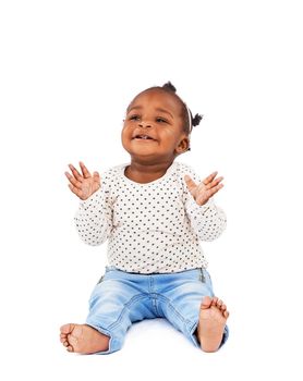 Thats just wonderful. Studio shot of a happy baby girl isolated on white