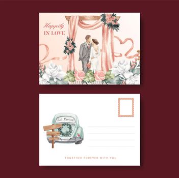Postcard template with gorgeous green wedding concept,watercolor style