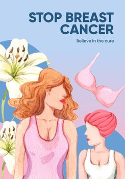 Poster template with breast cancer concept,watercolor style