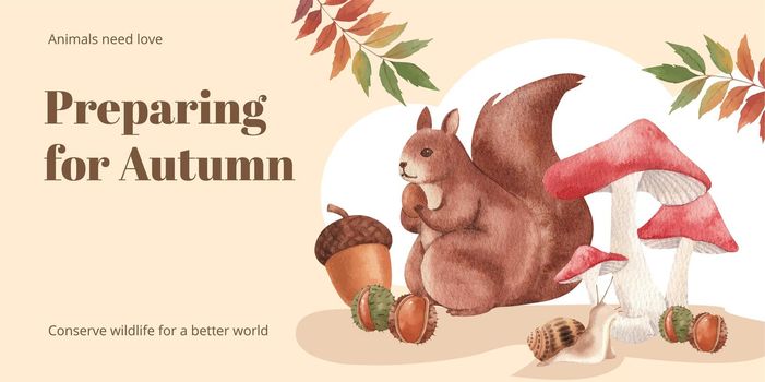 Blog header with template autumn outfit woodland life concept,watercolor style