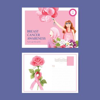 Postcard template with breast cancer concept,watercolor style