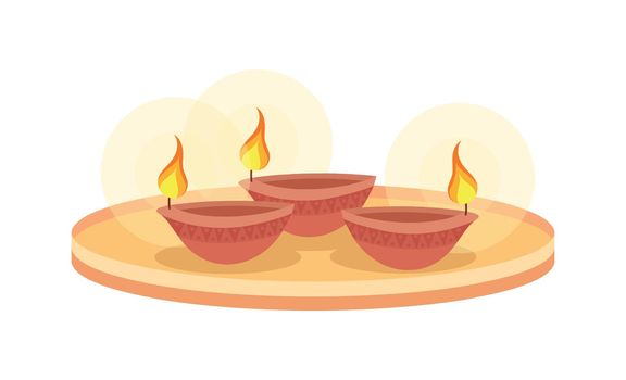 Burning oil lamps on tray semi flat color vector objects
