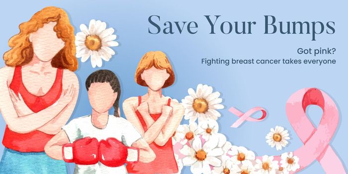 Blog header template with breast cancer concept,watercolor style