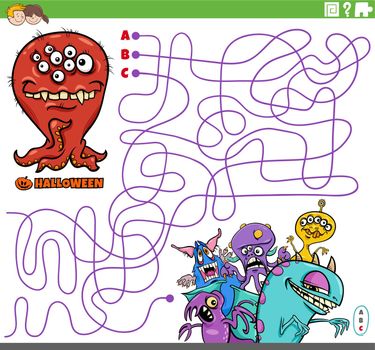 maze with cartoon monsters on Halloween time