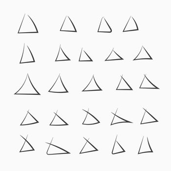 Set of cute hand drawn triangles. Doodle style sketching. Vector illustration.