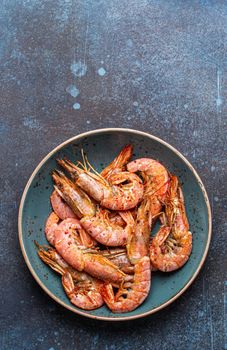 Whole cooked shrimps in bowl