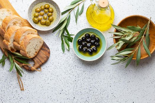 Ingredients and appetizers for Italian or mediterranean meal