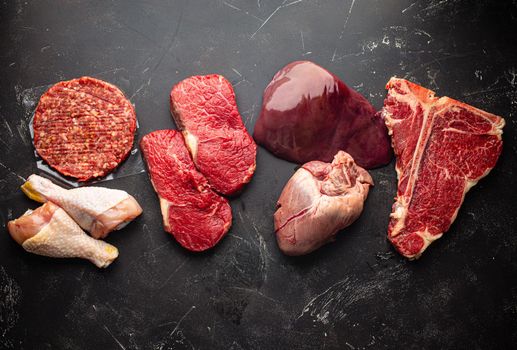 Assorted raw meat for carnivore diet